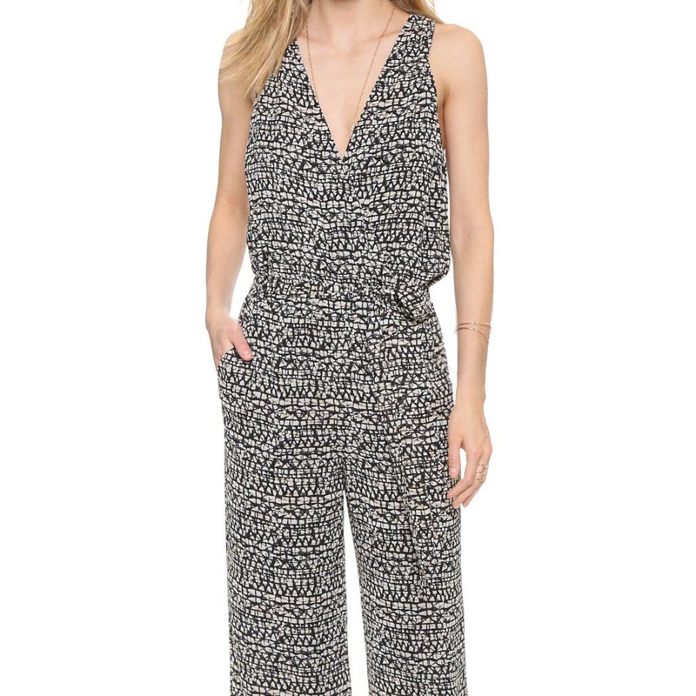 Tory Burch Tribal Geo Silk Black Jumpsuit